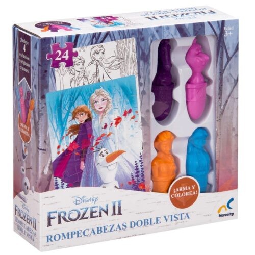 Frozen Juego Rompecabezas Doble Vista + 4 Crayones